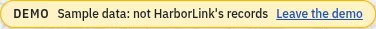 The demo banner: DEMO, Sample data: not HarborLink's records, and a Leave the demo link.